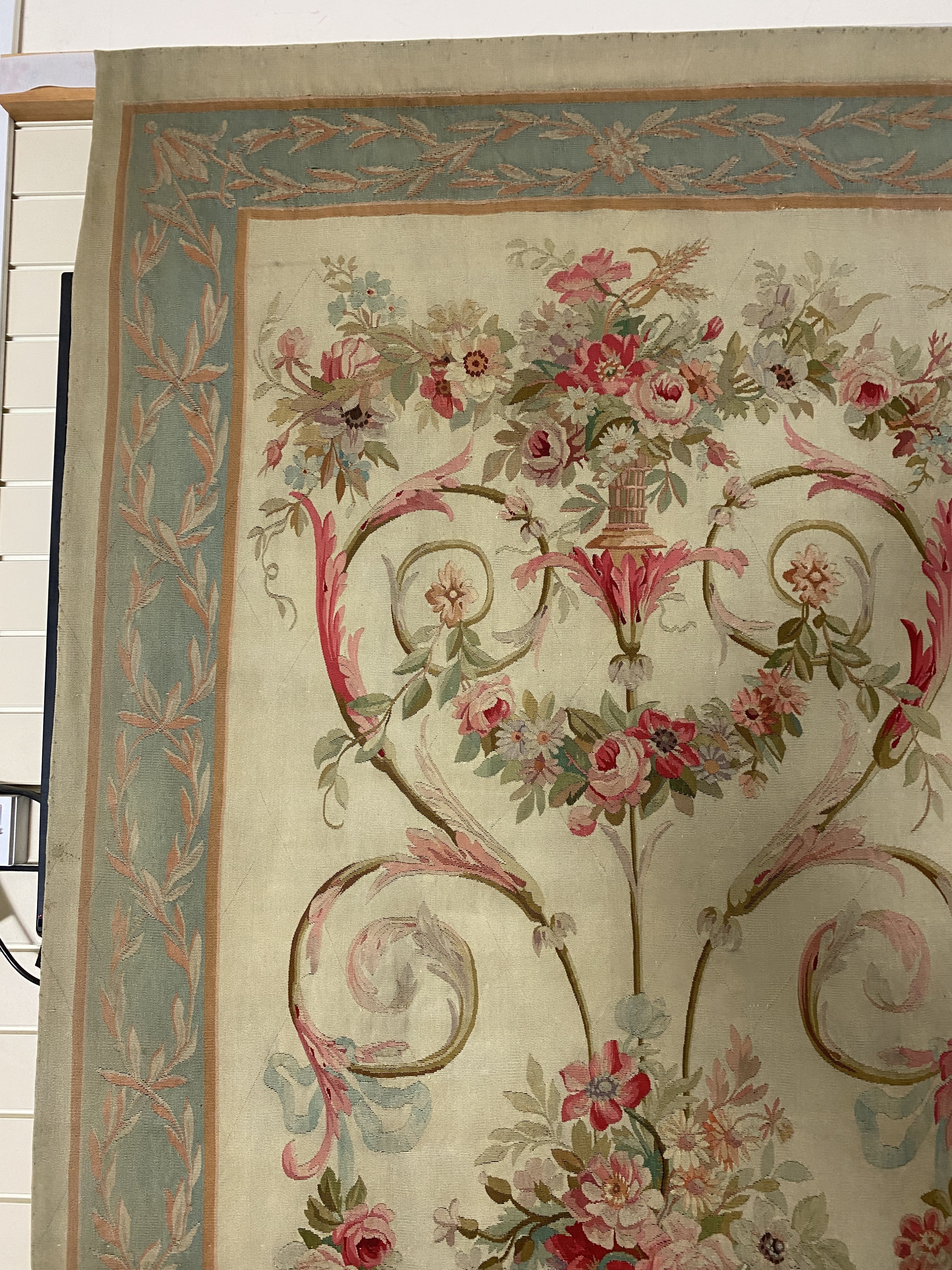 A large 19th century Aubusson entre fenetre tapestry wall panel, 297 cm X 136 cm